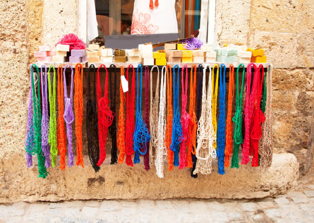 istock Colurfull objects are hanging on a wall, Alacati, Cesme, izmir, Turkey 1217674997