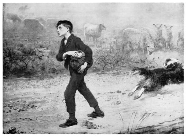 oliver twist walking do londynu - charles dickens stock illustrations