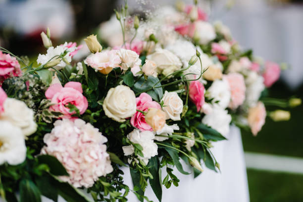 istock elegant wedding decorations made of natural flowers 1217676536