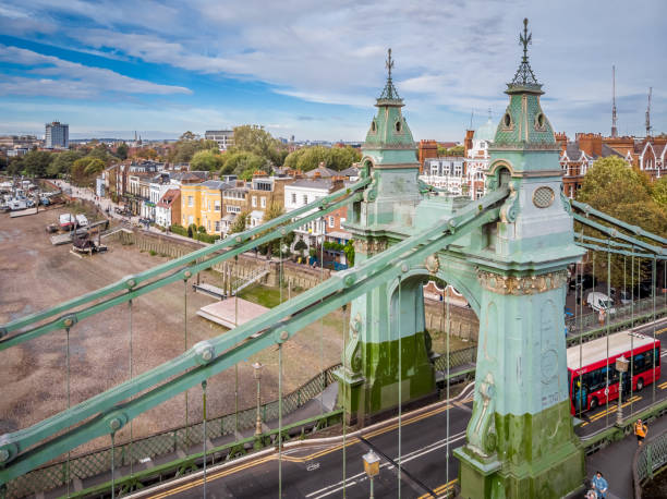 Hammersmith bridge at low tide, London, UK