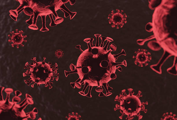 istock 3D rendering red virus floating in a cellular environment. Attention corona virus concept 1217682534