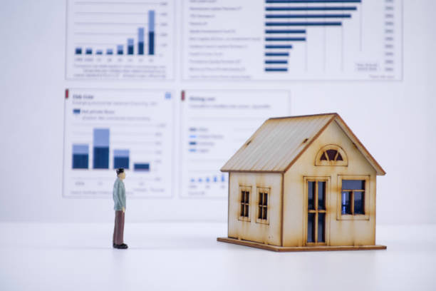 istock Business people and houses and charts 1217683407