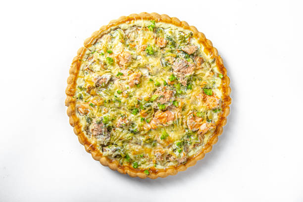 istock white isolated background, pie with cheese, mushrooms, fish and meat 1217683680