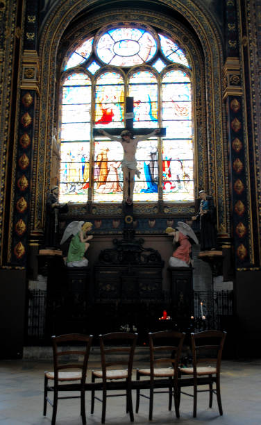 Saint-Eustache, Paris This image was captured inside the Saint-Eustache church in Paris, France. église saint eustache stock pictures, royalty-free photos & images