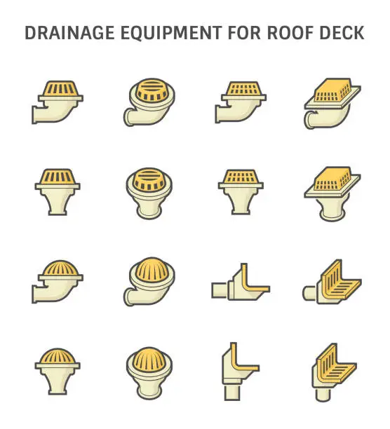 Vector illustration of Roof deck and drainage equipment vector icon set design on white background.