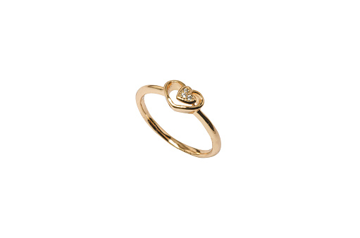 Diamond heart gold ring on the white background.