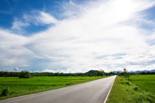 istock Asphalt Road in the field and clouds sky 1217710466