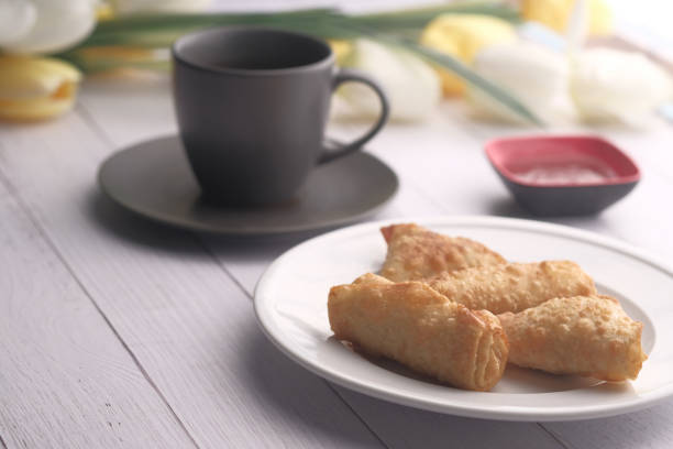 istock Fresh Indian Samosa chili sauce on wooden table 1217710492