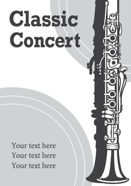 클라리넷 일러스트가 있는 포스터 또는 전단지 디자인. 벡터. - clarinet stock illustrations