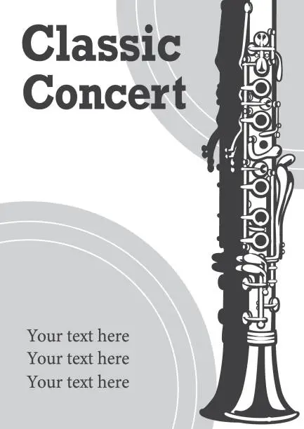 Vector illustration of Poster or flyer design with clarinet illustration. Vector.