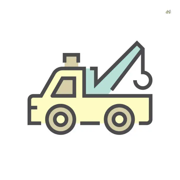 Vector illustration of Pick up truck and crane icon, 64x64 perfect pixel and editable stroke.