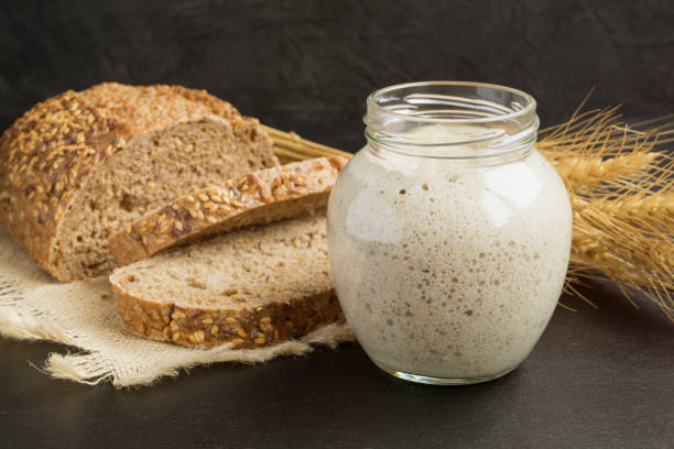 istock Active rye sourdough in a glass jar for homemade bread. 1217724636