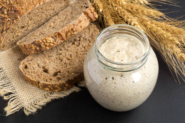 istock Active rye sourdough in a glass jar for homemade bread. 1217726543