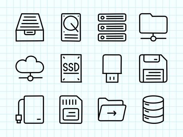 ilustrações de stock, clip art, desenhos animados e ícones de data storage doodle drawing - memories memory card technology storage compartment
