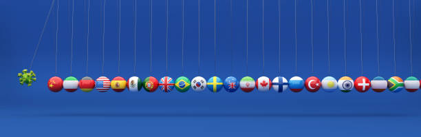 Coronavirus Covid-19 impact newton's cradle creative concept, spreading the virus around the world.
