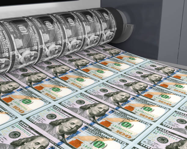 Money Printing 100 Us Dollar Banknotes Stock Photo - Download