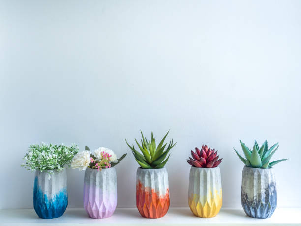 istock Cactus pot. Concrete pot. Modern geometric concrete planter. 1217732404