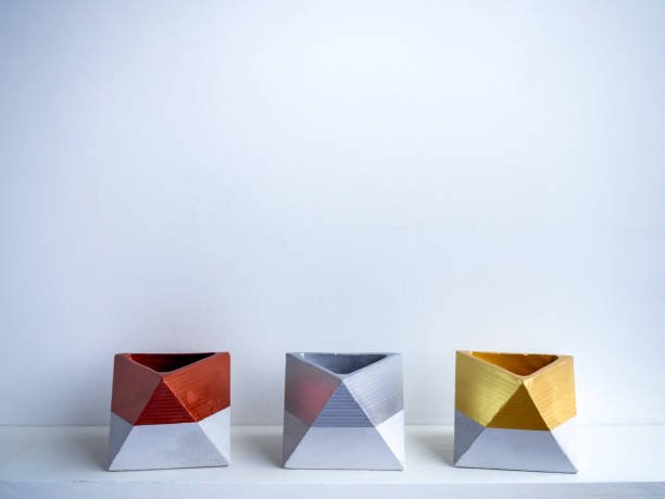 istock Cactus pot. Concrete pot. Modern geometric concrete planter. 1217732474