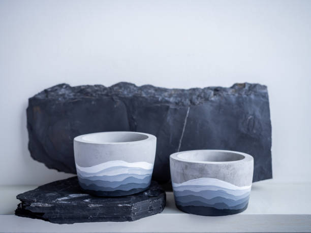 istock Cactus pot. Concrete pot. Modern geometric concrete planter. 1217732522