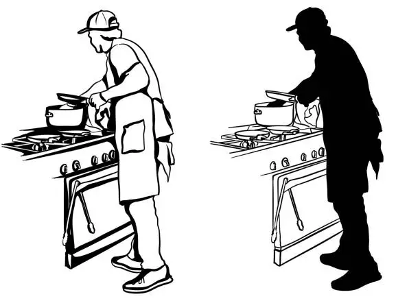 Vector illustration of Busy Restaurant Chef Silhouette