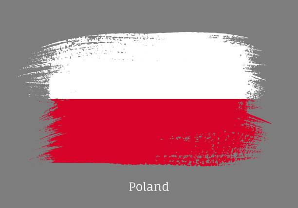 stockillustraties, clipart, cartoons en iconen met de officiële vlag van polen in vorm van penseelstreek - poolse vlag