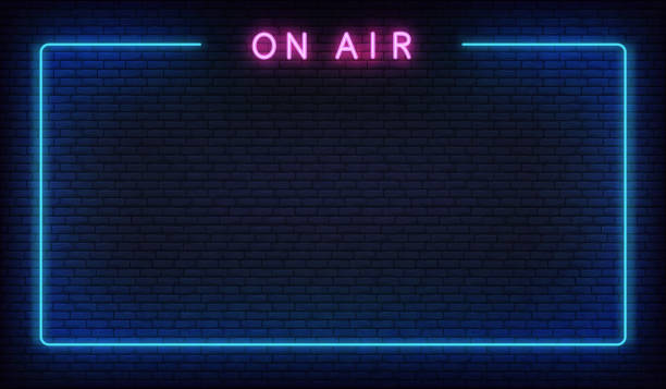 On air neon background. Template with glowing on air text and border On air neon background. Template with glowing on air text and border. radio borders stock illustrations