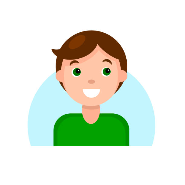 Face Of A Smiling Brunette Boy With Green Eyes Stock Illustration -  Download Image Now - Avatar, Beautiful People, Beauty - iStock