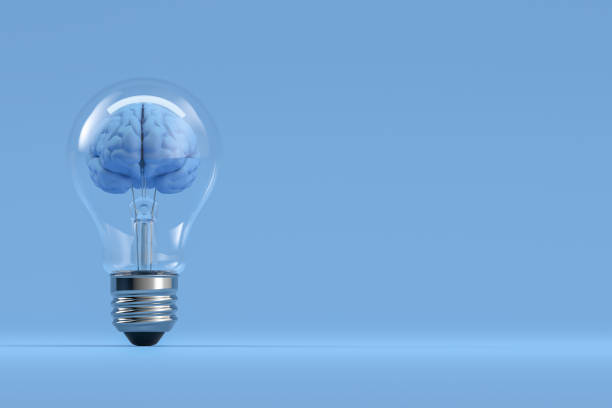 전구 내부의 뇌, 창의적인 아이디어 컨셉 - light bulb electricity lighting equipment blue 뉴스 사진 이미지