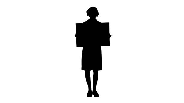 silhouette young woman doctor in a mask holding an empty bill bo - doctor wom imagens e fotografias de stock