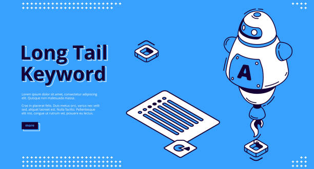 아이소메트릭 로봇이 있는 긴 꼬리 키워드 배너 - tail long marketing internet stock illustrations