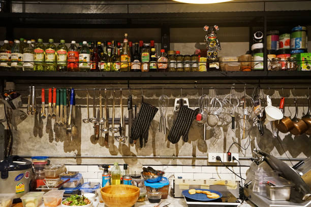Interior design and kitchen pantry decoration at dining bar and restaurant