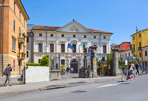 Vicenza, Italy – May 02, 2019: View of Patronato Leone XIII - Christian Youth Center with many people around