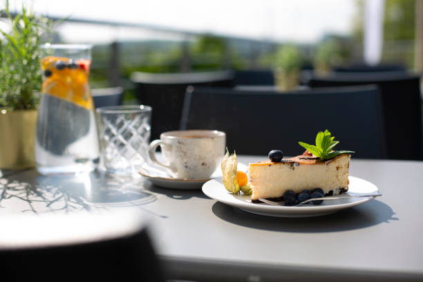 Cheesecake with coffee. stock photo