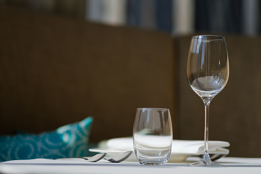 empty glasses wine in restaurant, glass water, campaign glass