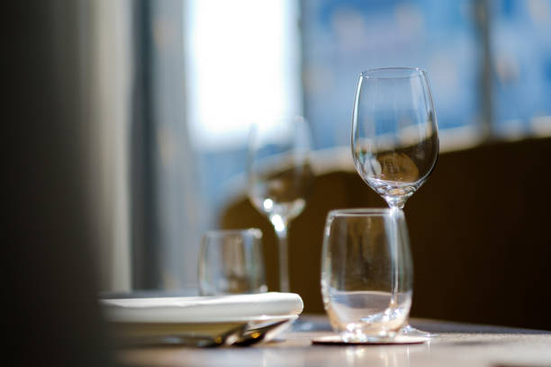 istock empty glasses wine in restaurant, glass water, campaign glass 1217752981