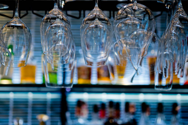 istock empty glasses wine in restaurant, glass water, campaign glass 1217753027