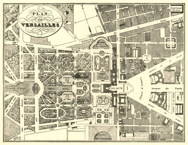 neunzehnten jahrhundert plan der gärten im schloss von versailles, frankreich - built structure germany history 19th century style stock-grafiken, -clipart, -cartoons und -symbole