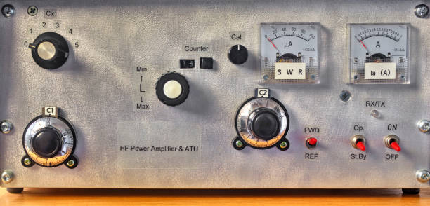 istock Front panel of a high frequency power amplifier with vacuum tubes 1217754965
