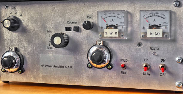 istock Front panel of a high frequency power amplifier with vacuum tubes 1217754983