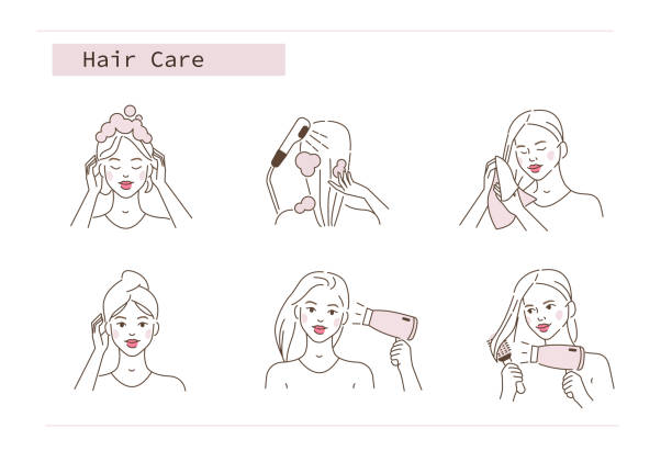 mycie włosów - hair care illustrations stock illustrations