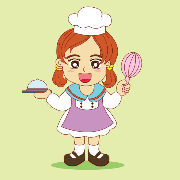 Ilustración de Vector De Dibujos Animados Chef Personaje De Diseño De Niña Usando Traje De Chef Blanco Sosteniendo Un Batidor Y Un Plato En Su Mano Con Expresión Alegre Listo Para Servir Ilustración de Vector De Dibujos Animados Chef Personaje De Diseño De Niña Usando Traje De Chef Blanco Sosteniendo Un Batidor Y Un Plato En Su Mano Con Expresión Alegre Listo Para Servir