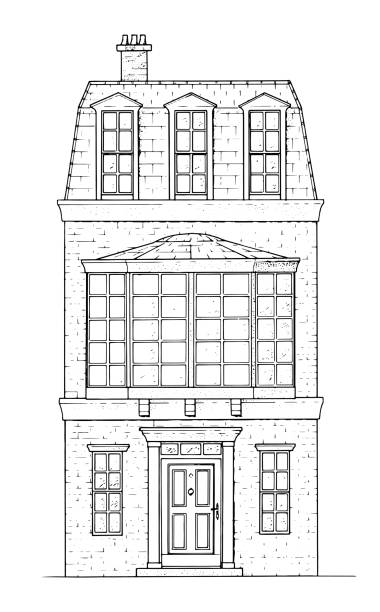 Drawing of classic victorian style house - black and white illustration A hand drawing of classic living building - terrace house in Victorian style. Artist: Mateusz Atroszko, created: April 01.2020. victorian house stock illustrations