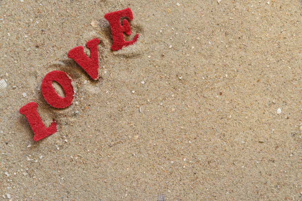 inscription love in the sand, close-up