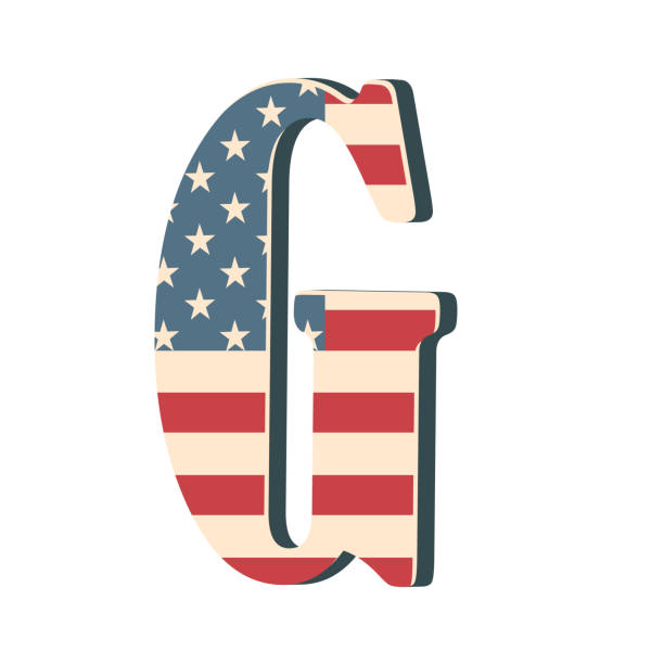 istock Capital 3d letter G with american flag texture isolated on white background. Vector illustration. Element for design. Kids alphabet. 1217762416