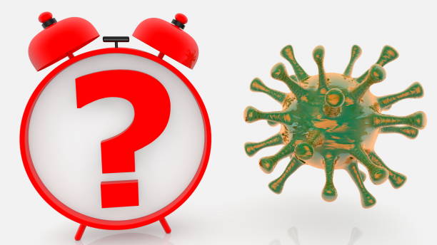 istock Concept of virus and alarm clock with question mark 1217763228