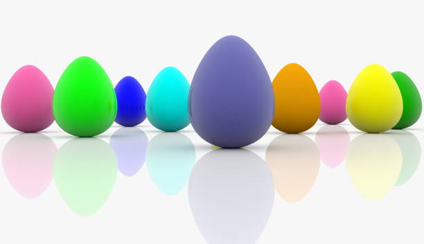 istock Row of colorful eggs on white 1217763280
