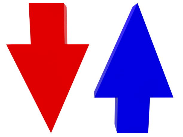 istock Two arrows in red and blue colors 1217763335