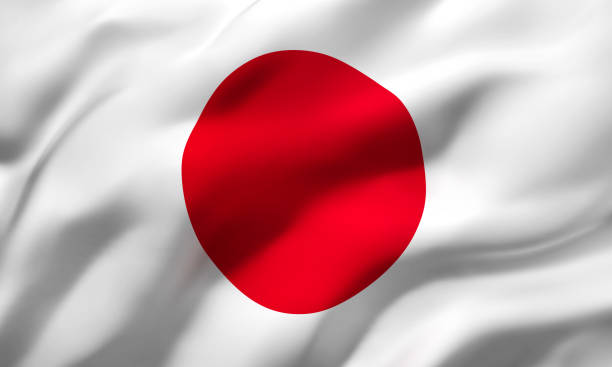 flag of japan blowing in the wind - japanese flag flag japan textile imagens e fotografias de stock