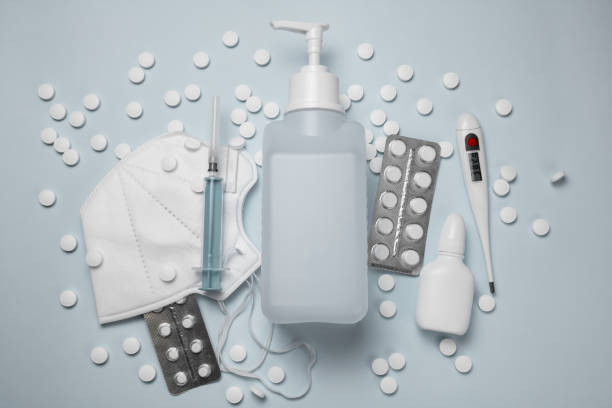 istock Hand sanitizer bottle on banner header background for COVID-19 concept 1217769776