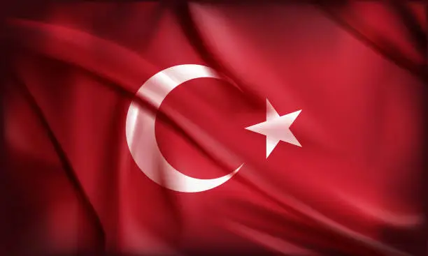 Vector illustration of Turkish Flag, moon and star with red background